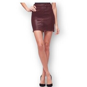Good American The Waxed Coated Stretch Denim Bordeaux Mini Skirt women's S 4/27